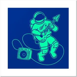 Astronaut Rockstar (Aqua Fill) Posters and Art